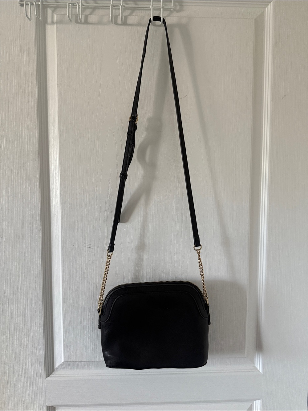 Black Leather Crossbody Bag with Gold Chain Strap
